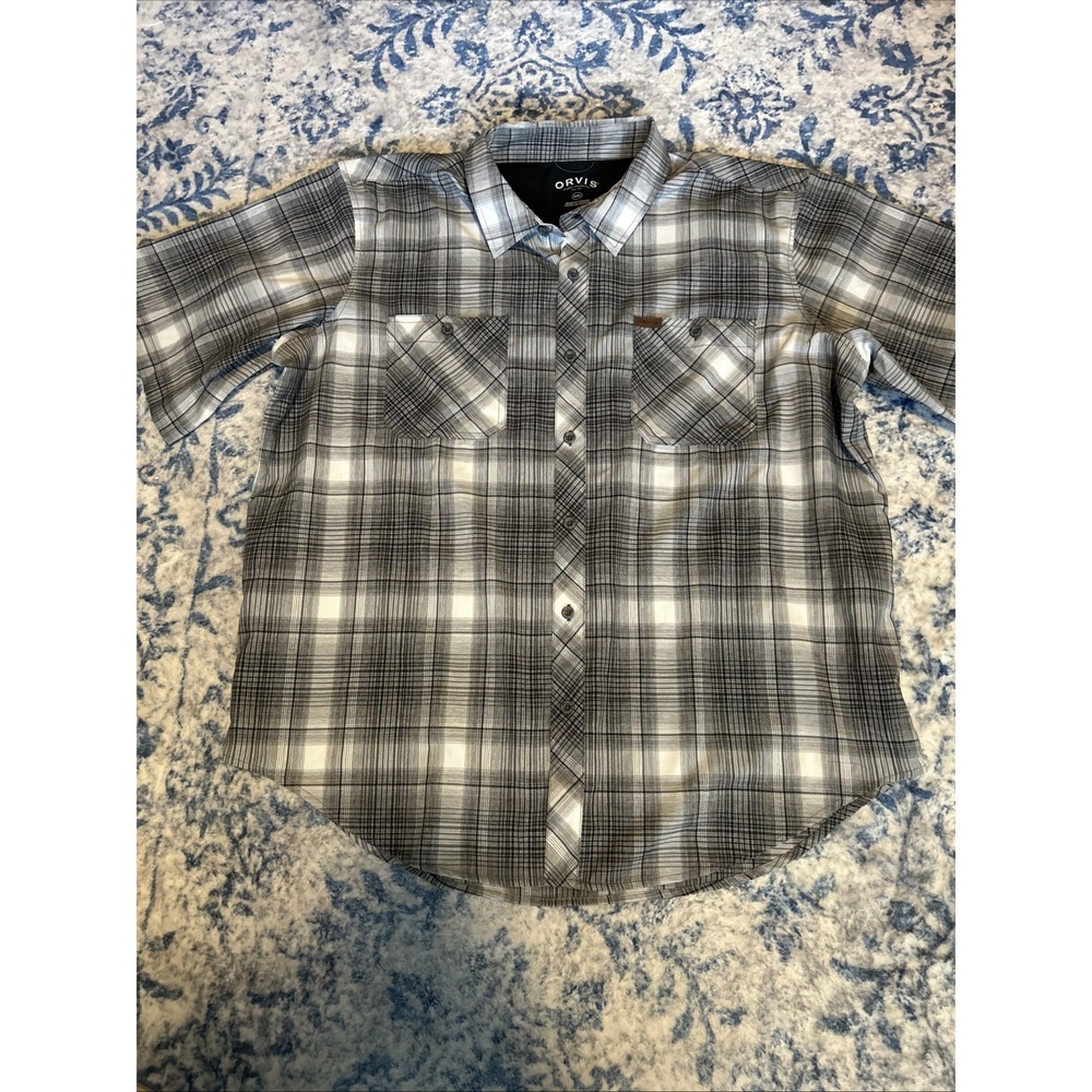 Orvis XXL Blue Button Down Shirt Mens Short Sleeve Outdoor Fishing